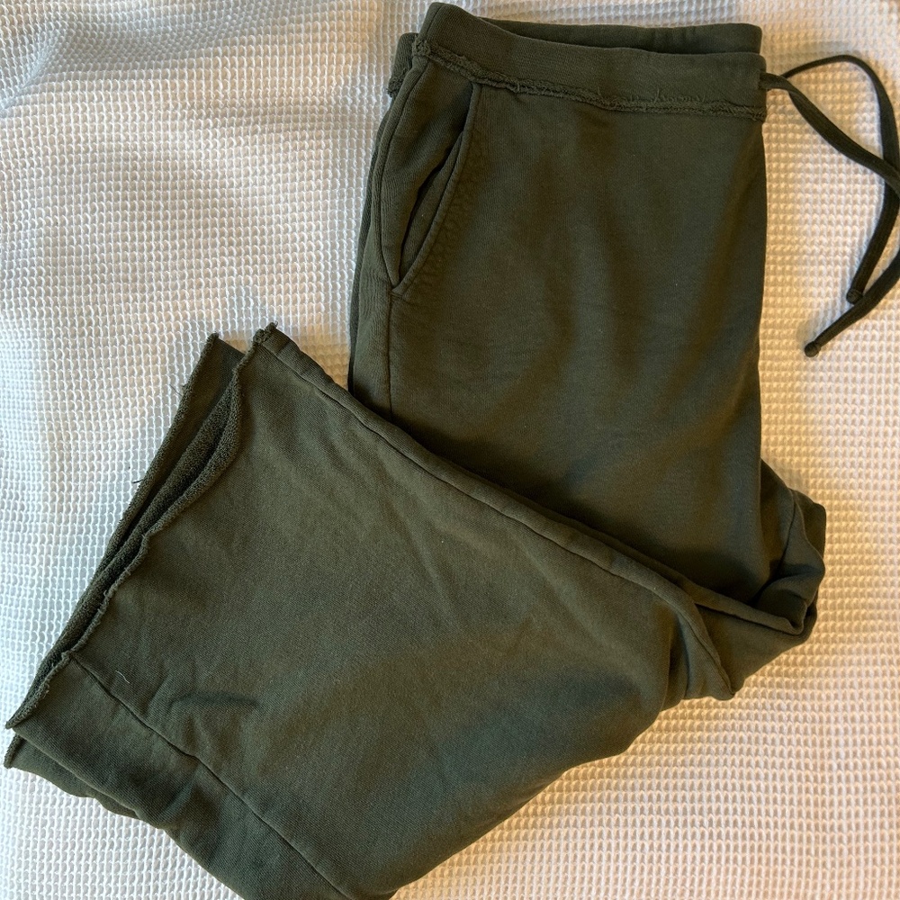 Eileen Fisher Wide Leg Cropped drawstring sweatpants | 1X | Green | 100% Cotton